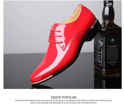 Elegant Oxford Dress Shoes for Men - Luxurious Patent Leather Formal Footwear for Weddings and Office Events, Sizes 38-48, Soft Rubber Outsole and Pointed Toe Design